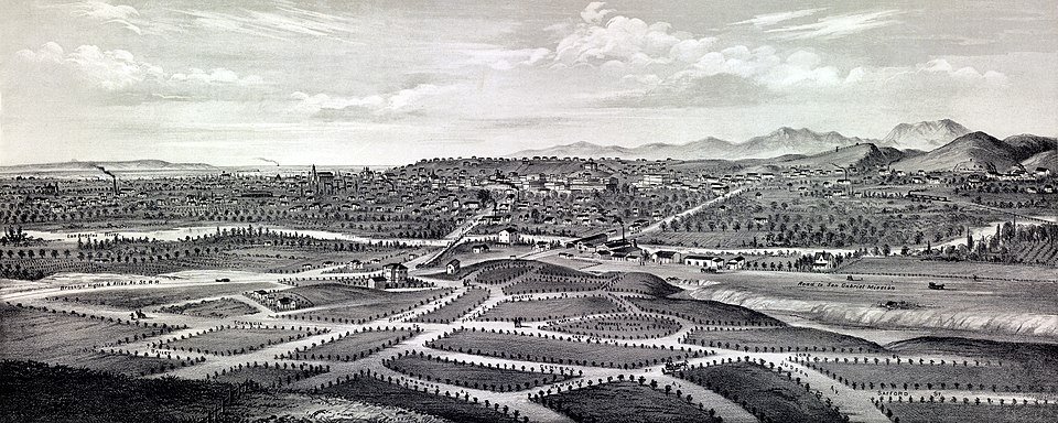 Historical eastward view of Los Angeles and the Santa Monica Mountains